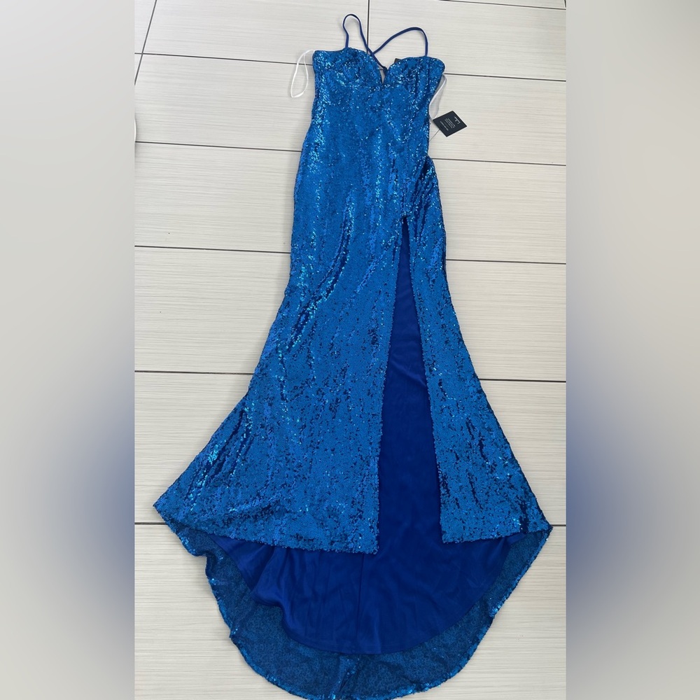 Lulu's Blue Sequin Prom Dress - Picture 2 of 5